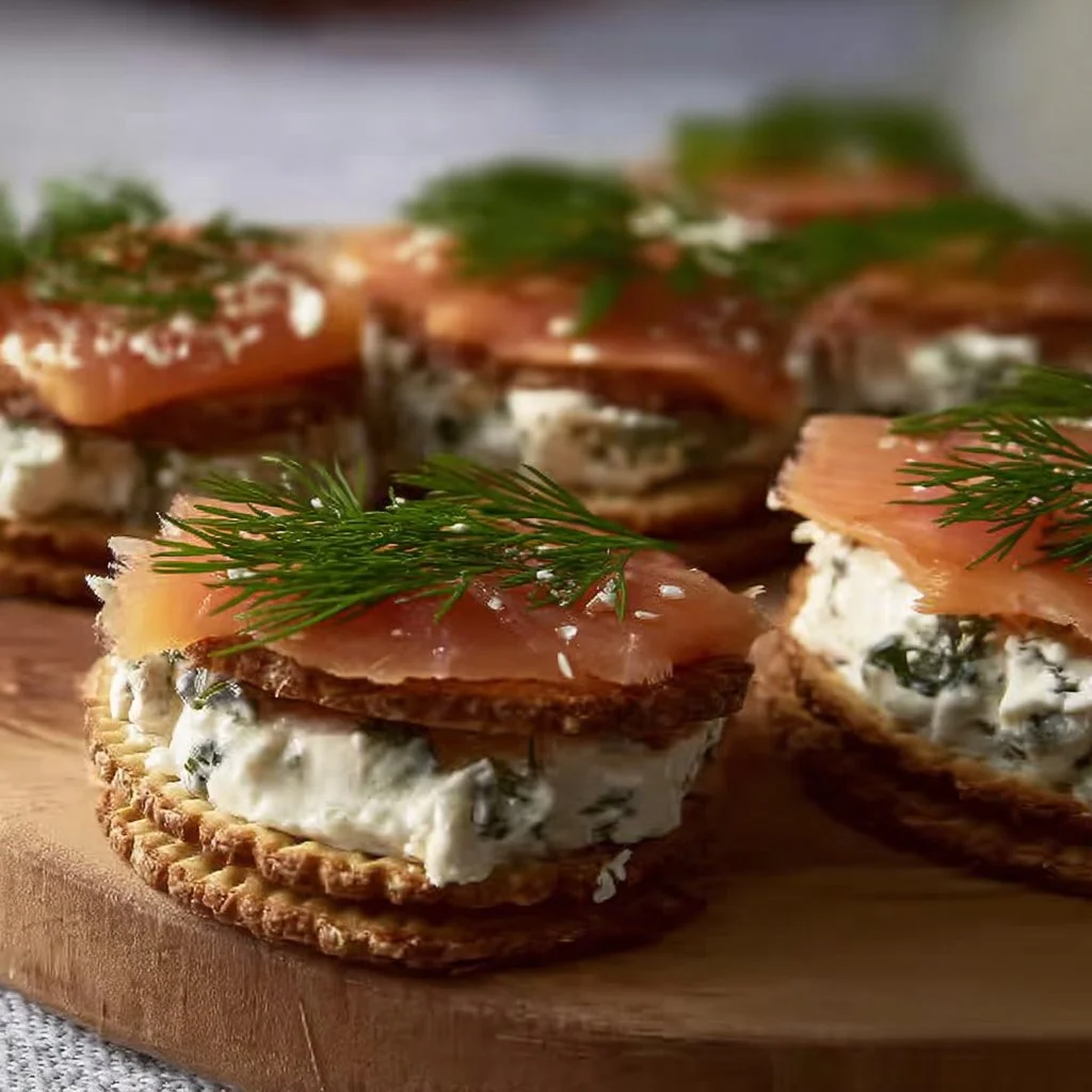 R&auml;ucherlachs und Frischk&auml;se Canap&eacute;s