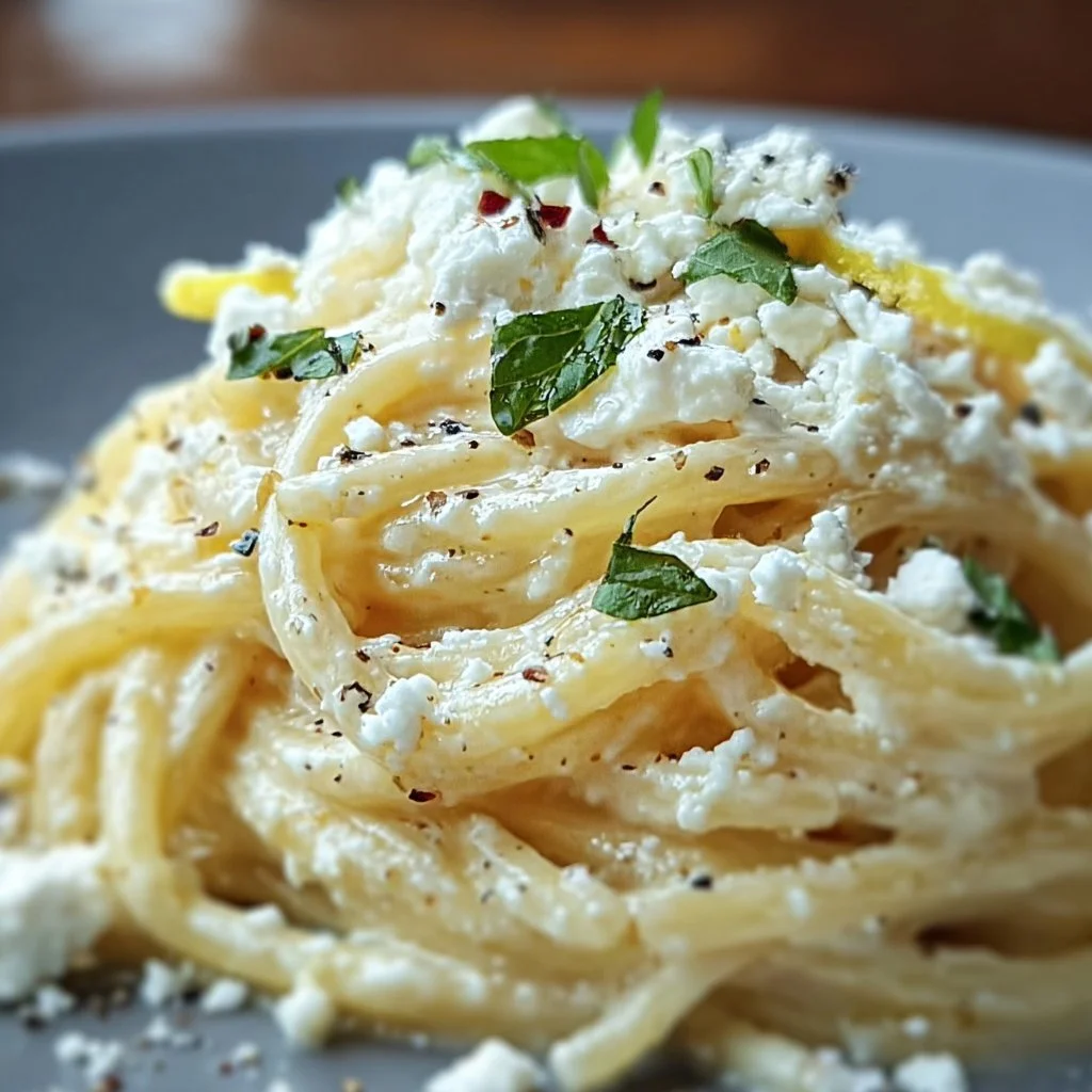 Spaghetti mit Feta und Zitrone