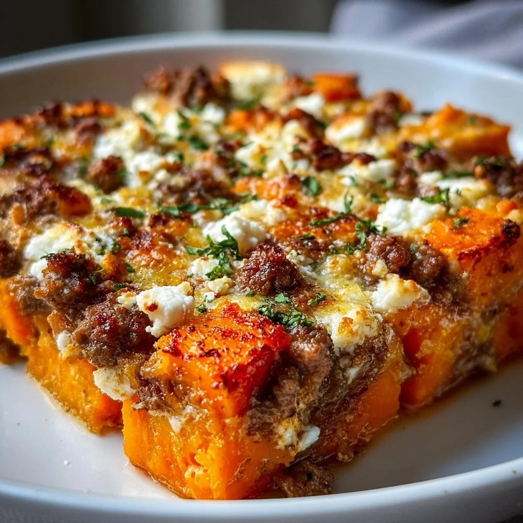 Süßkartoffel-Hackfleisch-Auflauf mit Feta