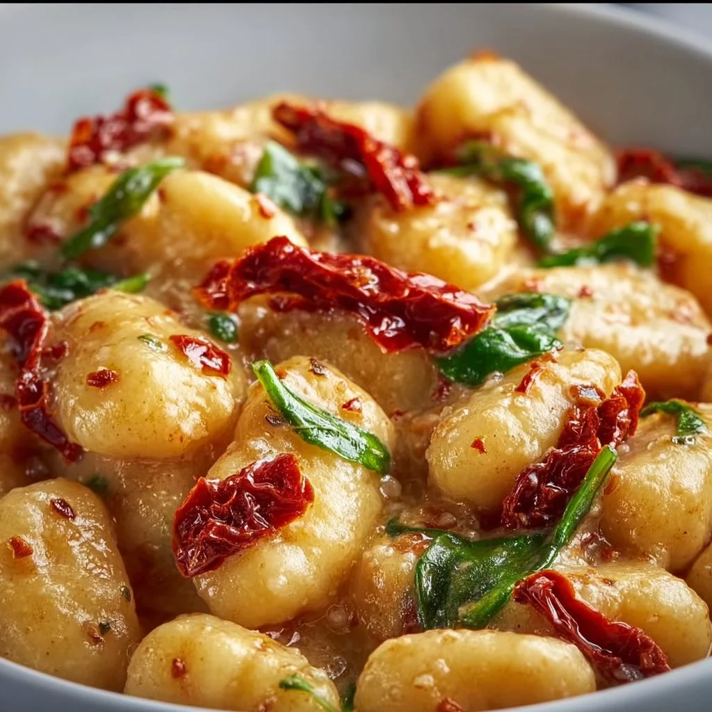 Vegane Gnocchi mit cremiger, sonnengetrockneter Tomatensauce