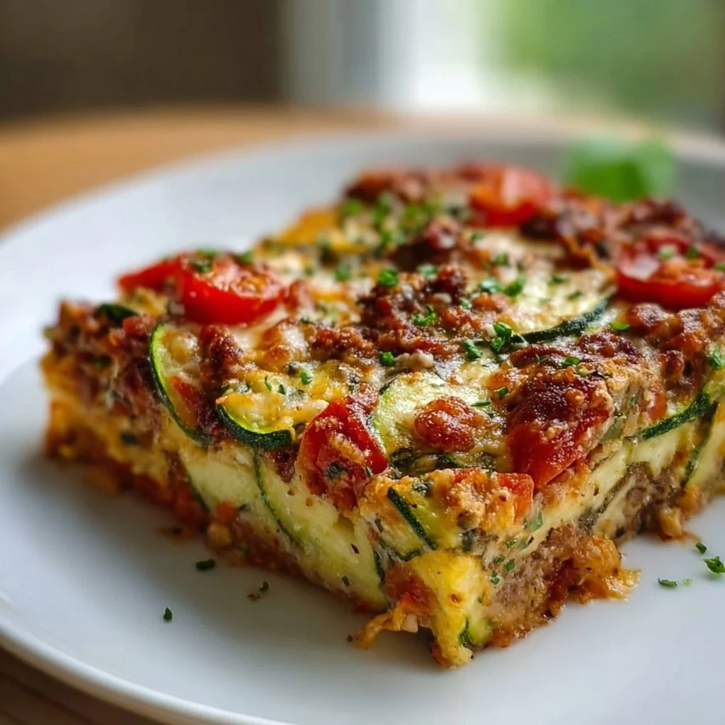 Leckere Zucchini-Pizza-Auflauf mit Käse und frischen Zutaten
