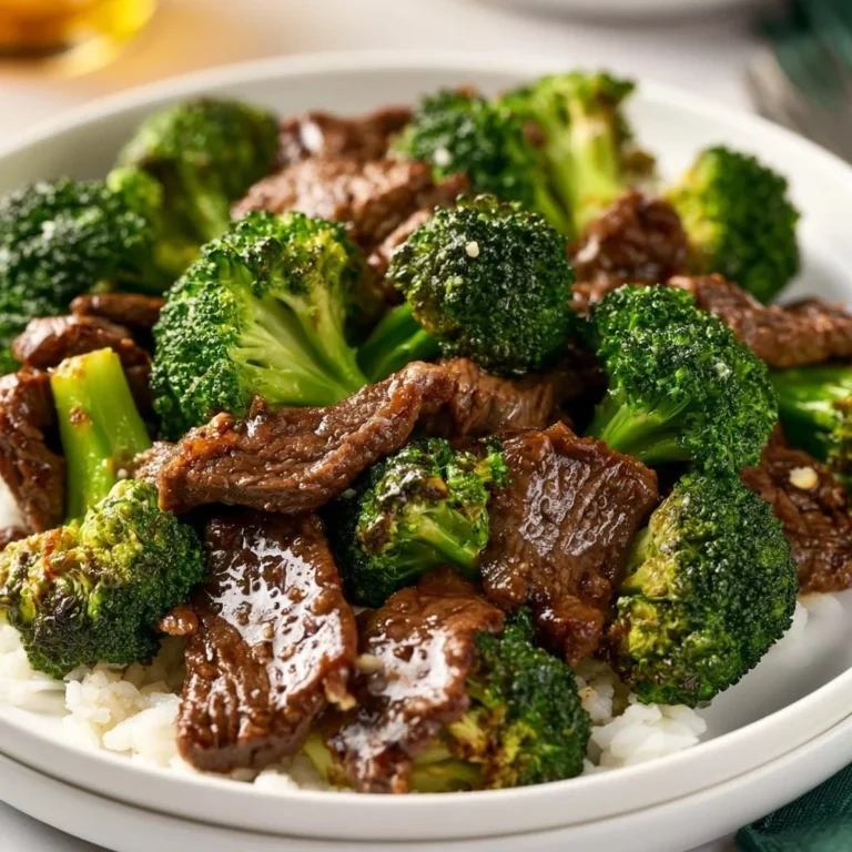 Air Fryer Rindfleisch mit Brokkoli auf einem Teller