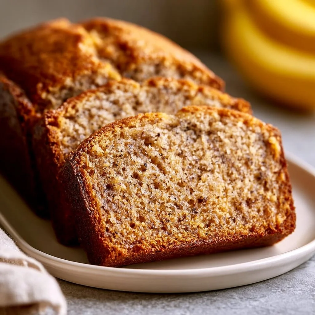 Saftiges Stück feuchtes Bananenbrot auf einem Holzbrett serviert