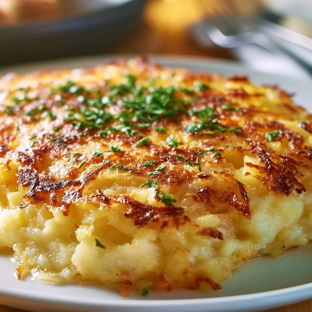 Cremige Hüttenkäse Kartoffelrösti Auflauf