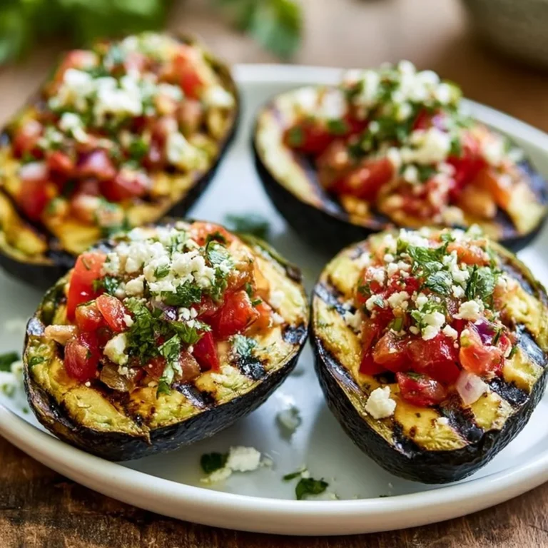 Gegrillte Avocados gefüllt mit Feta und frischer Kräuter-Tomaten-Salsa