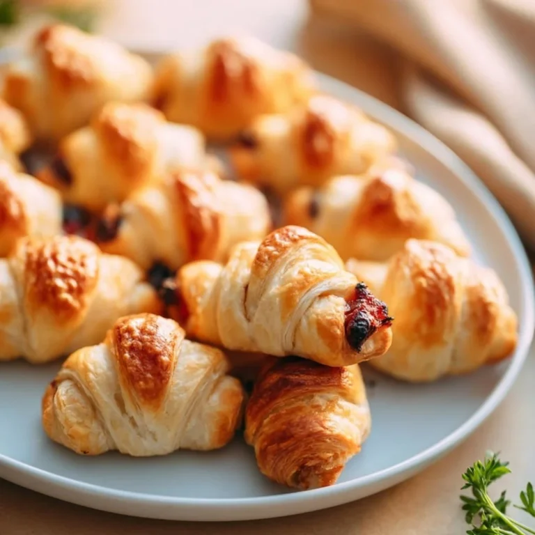 Leckere gefüllte Mini-Croissants auf einem Tablett