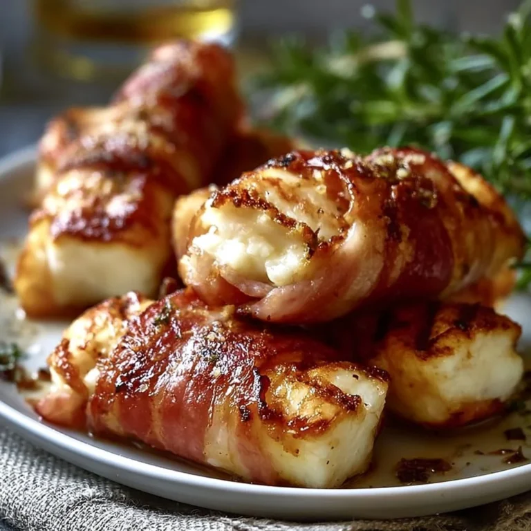 Gegrillte Feta-Schinkenröllchen auf einem Teller serviert