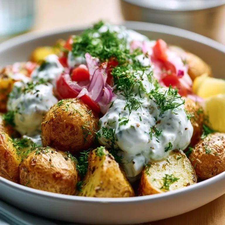 Griechische Kartoffel Bowl mit frischem Tzatziki und buntem Gemüse