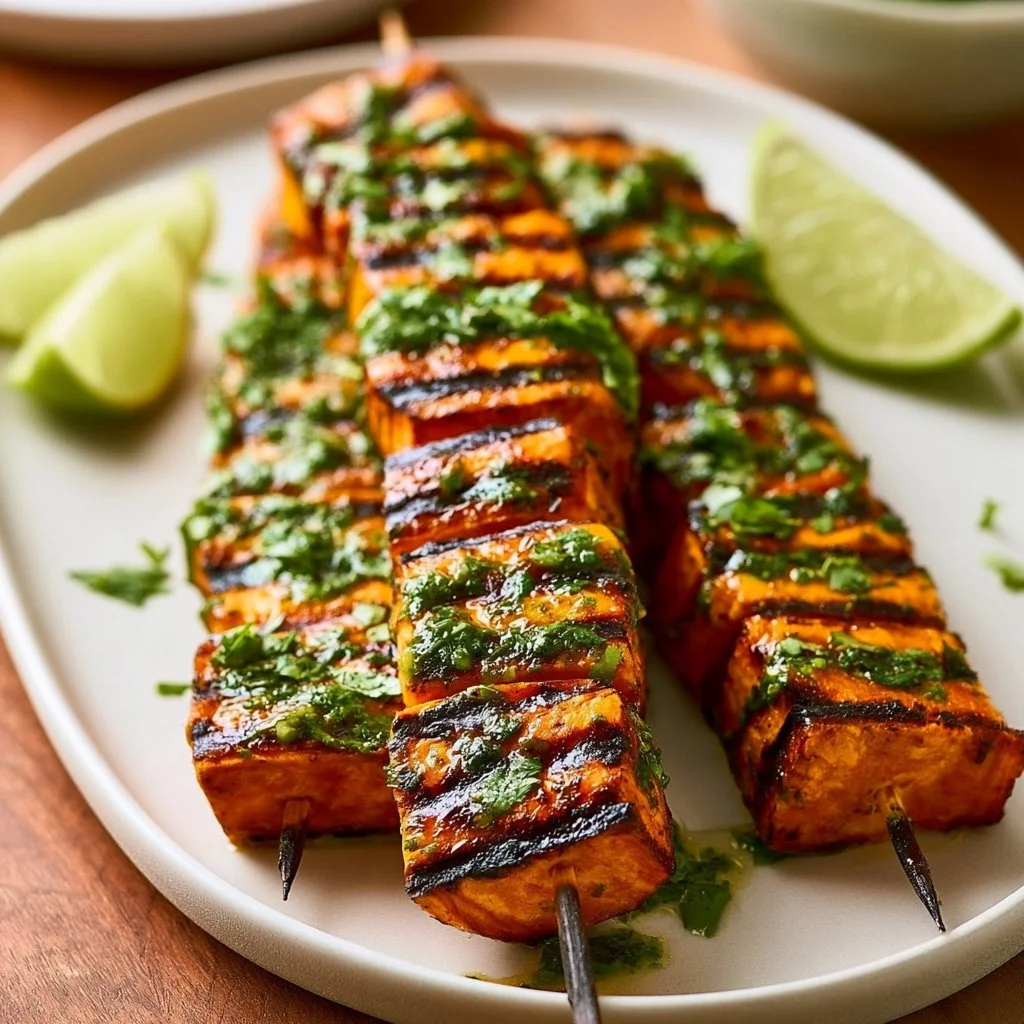 Grilled Sweet Potato Skewers with Lime-Cilantro Marinade