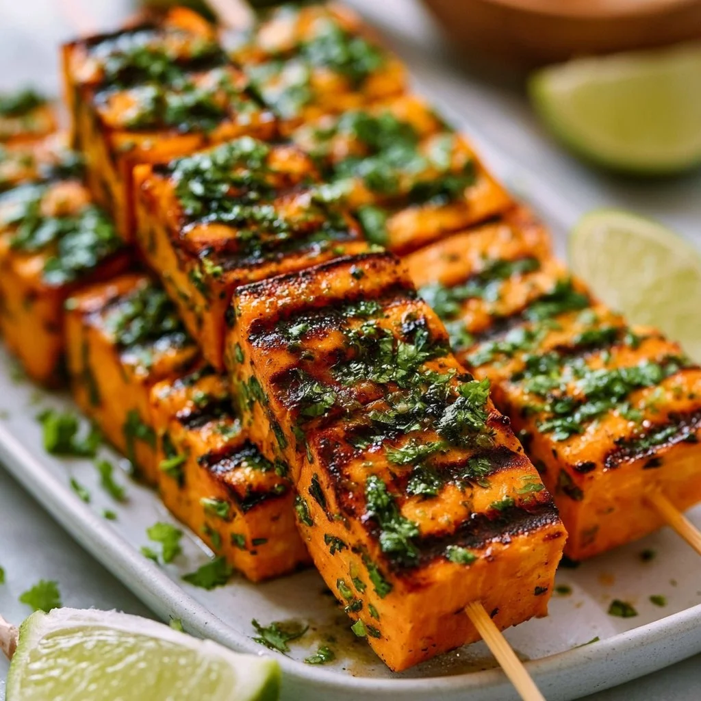 Grilled Sweet Potato Skewers with Lime-Cilantro Marinade