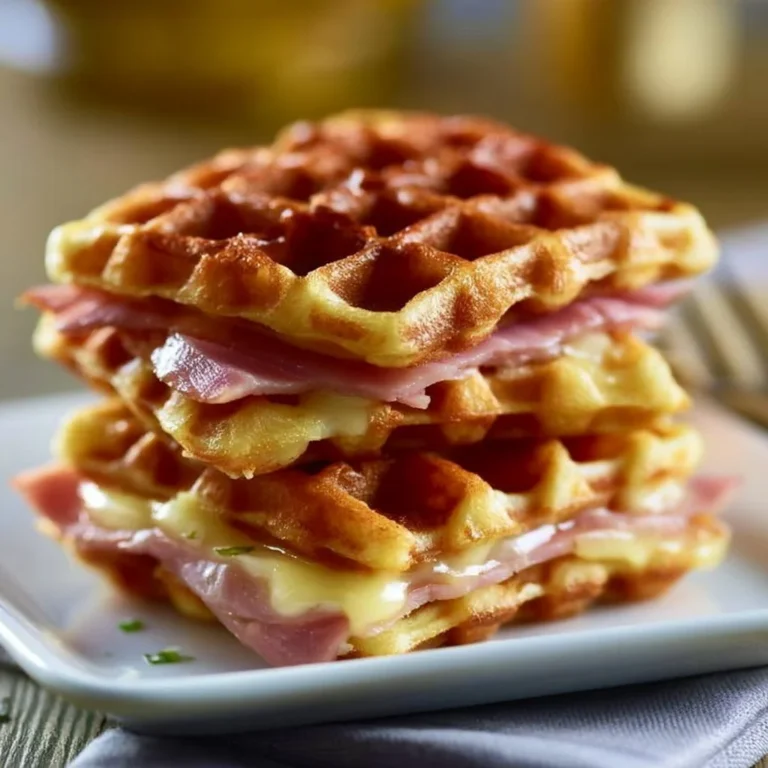 Herzhafte Waffeln mit Schinken und Käse auf einem Teller