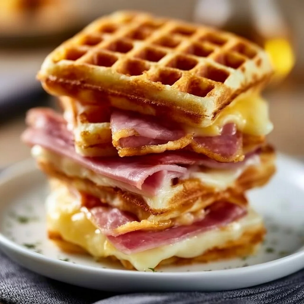 Herzhafte Waffeln mit Schinken und Käse