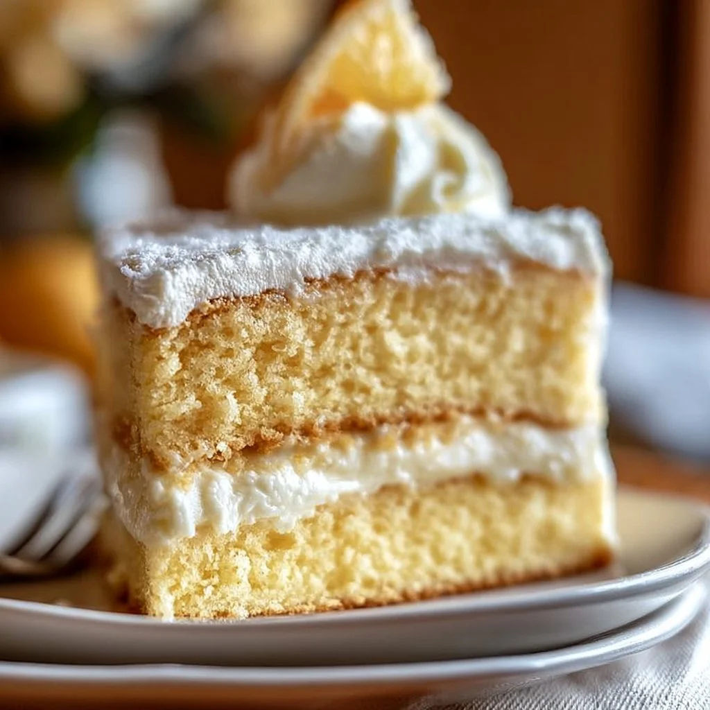 Italienischer Zitronencreme Kuchen mit frischer Zitrone und Sahne Toppings