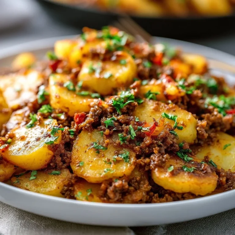 Leckere Kartoffel-Hackfleisch-Pfanne mit frischen Zutaten zubereitet