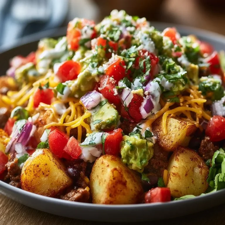 Köstliche Kartoffel Taco Schüssel mit frischen Zutaten und Gewürzen