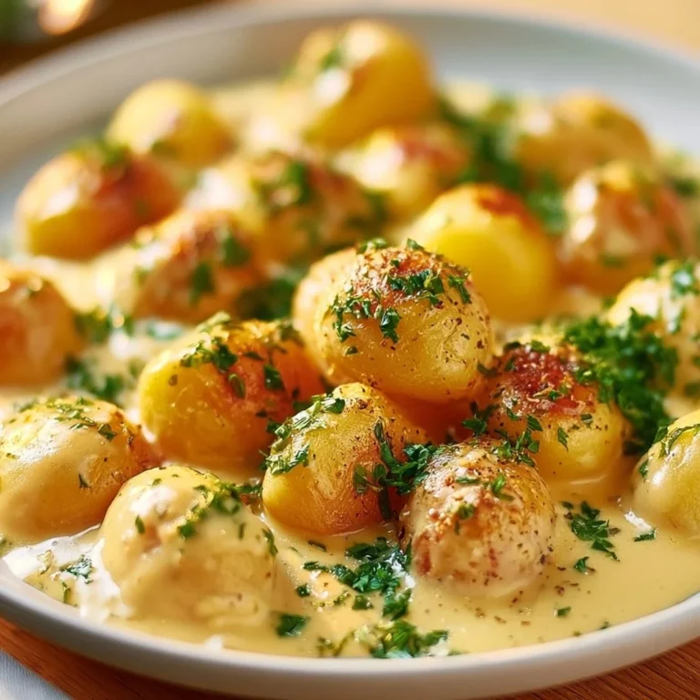 Kartoffeln in Knoblauch-Sahnesauce mit frischen Kräutern garniert