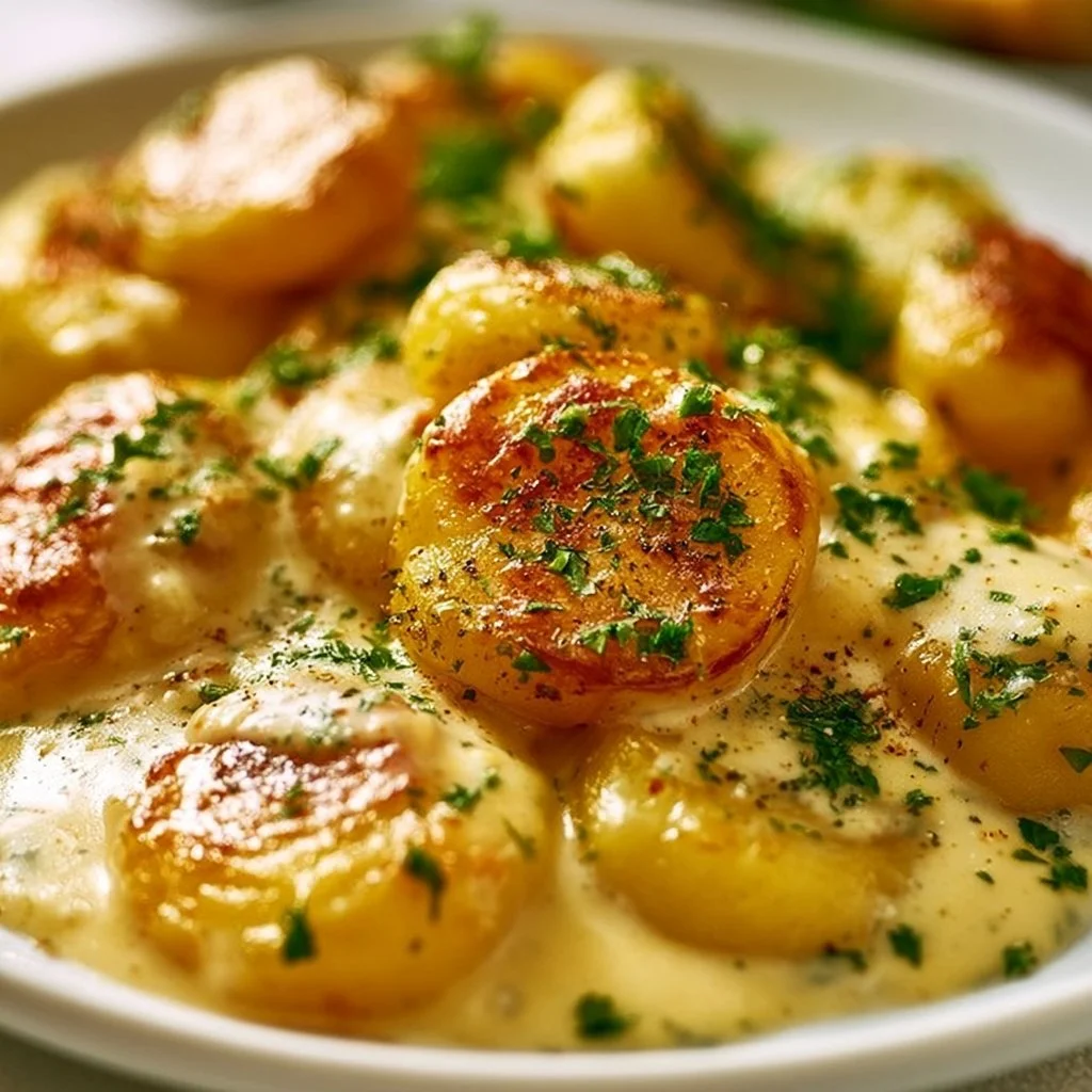 Kartoffeln in Knoblauch-Sahnesauce