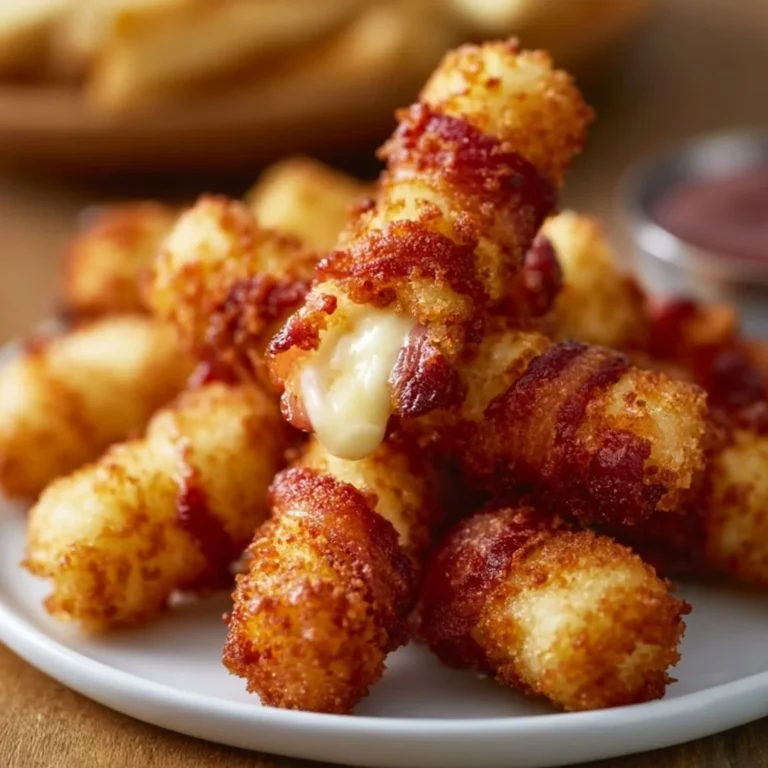 Knusprige Bacon-Mozzarella-Sticks auf einem Teller serviert