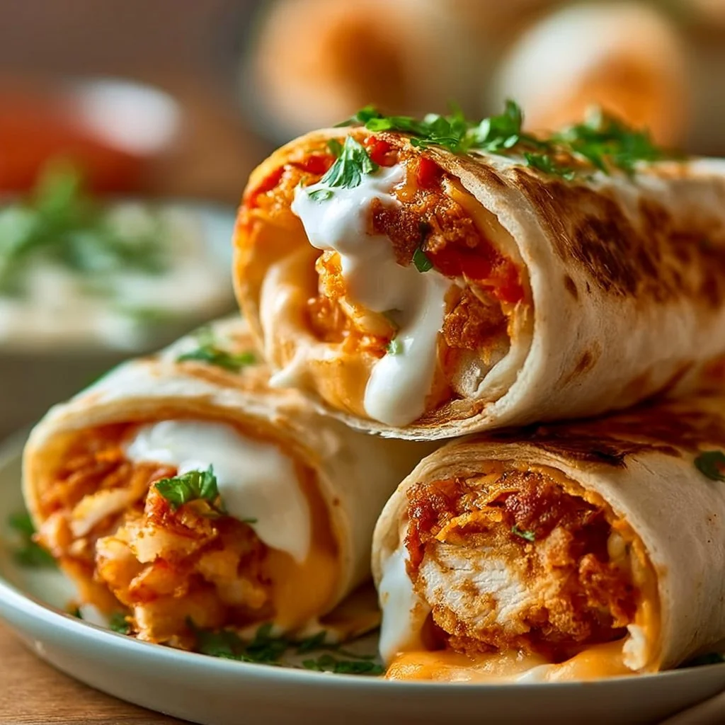 Knusprige Heißer-Hähnchen-und-Käse-Wraps aus der Heißluftfritteuse
