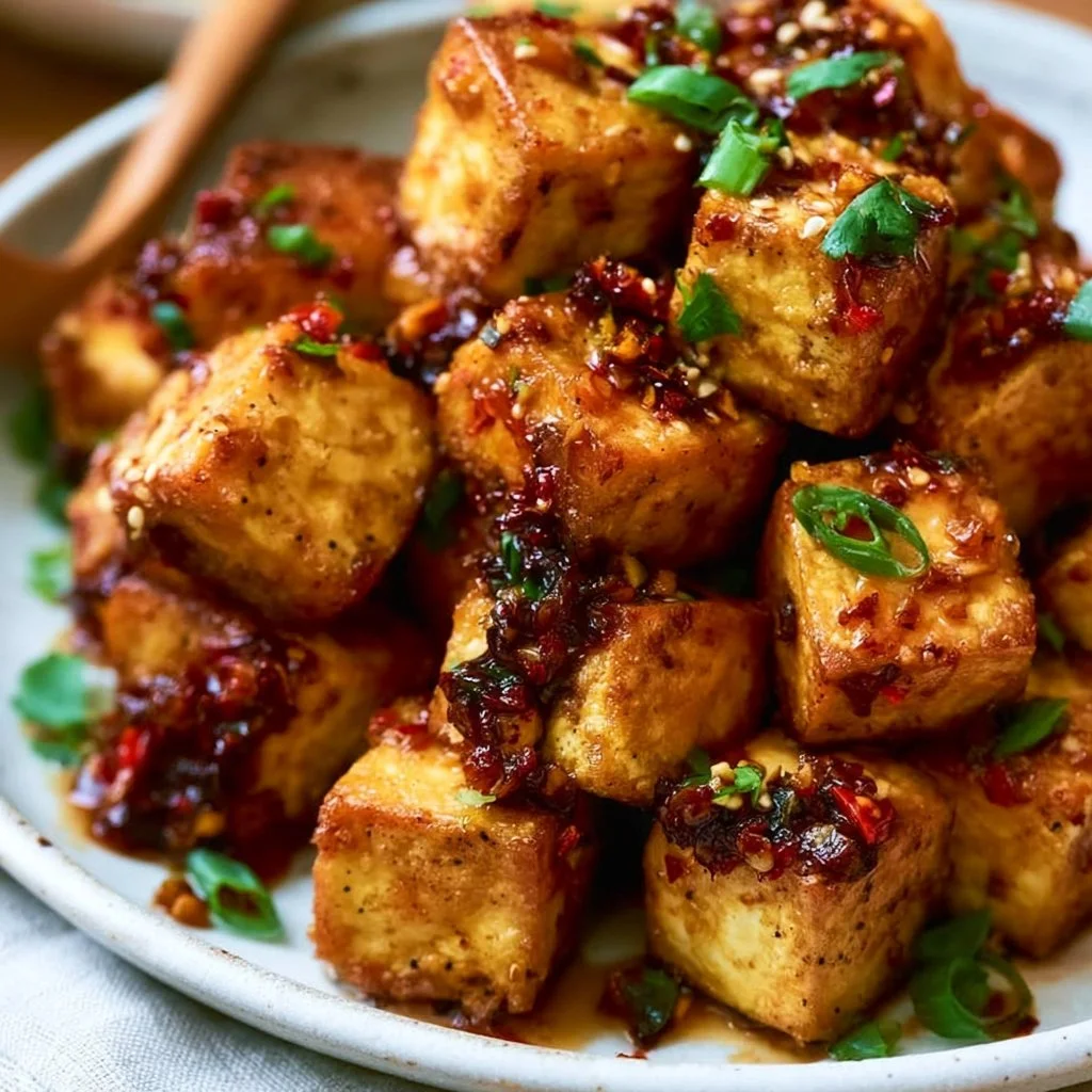 Luftgebackener Tofu mit Honig-Knoblauch-Sauce
