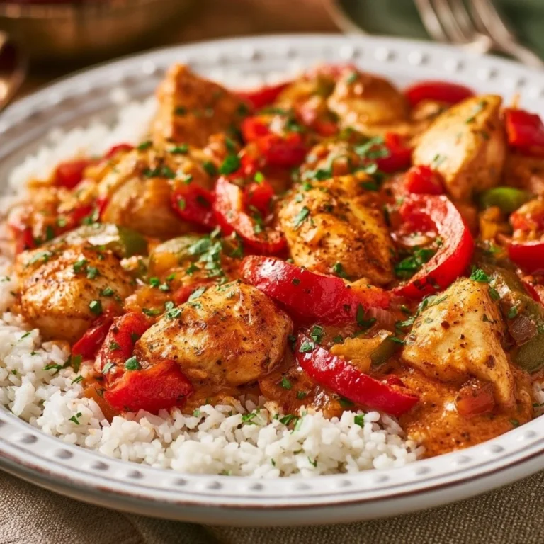 Paprika-Hähnchen-Pfanne mit buntem Gemüse und Gewürzen auf einem Teller