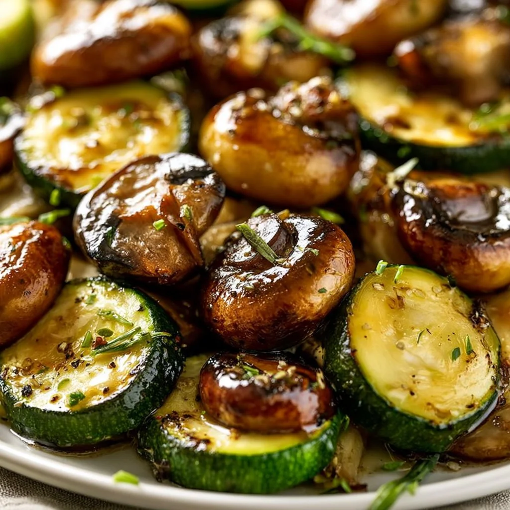 Pfannen-Zucchini und Champignons
