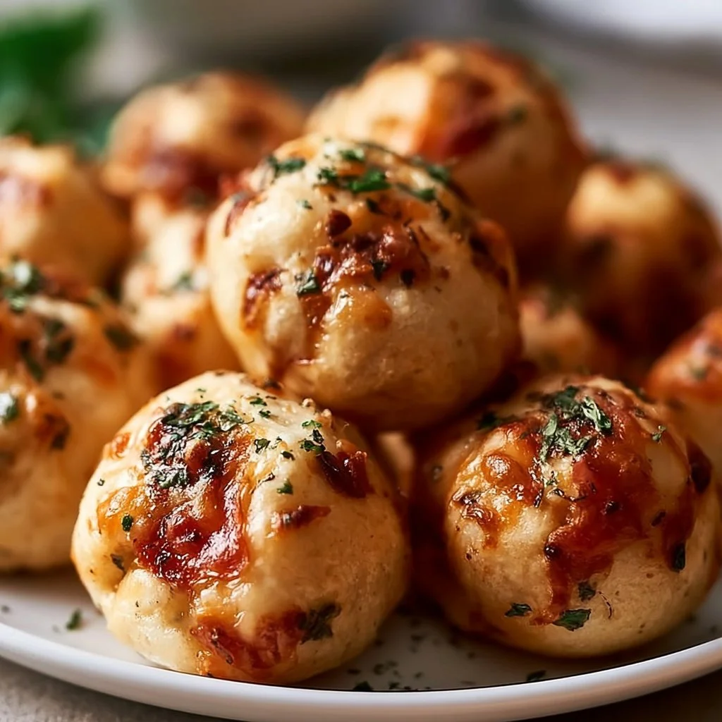 Knusprige Pizza Bällchen ohne Hefe auf einem Teller serviert