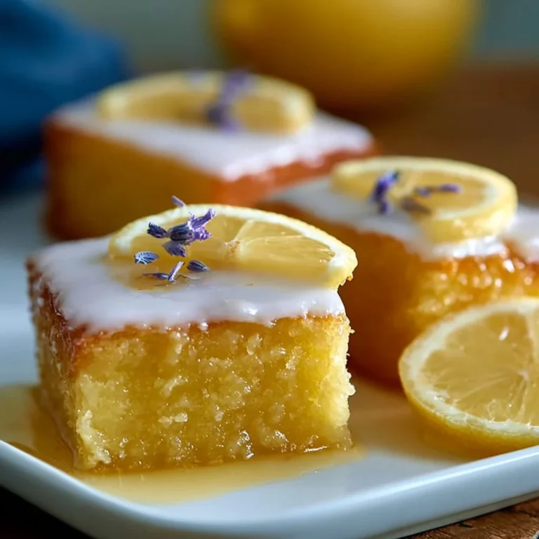 Saftiger Zitronenkuchen vom Blech mit Zitronenscheiben und Puderzucker
