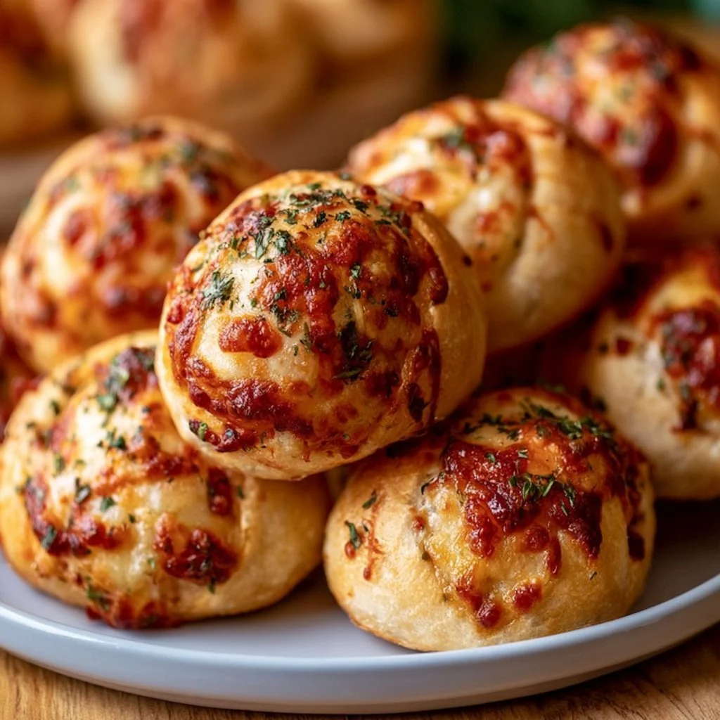 Leckere, schnelle Pizza-Bällchen auf einem Teller serviert