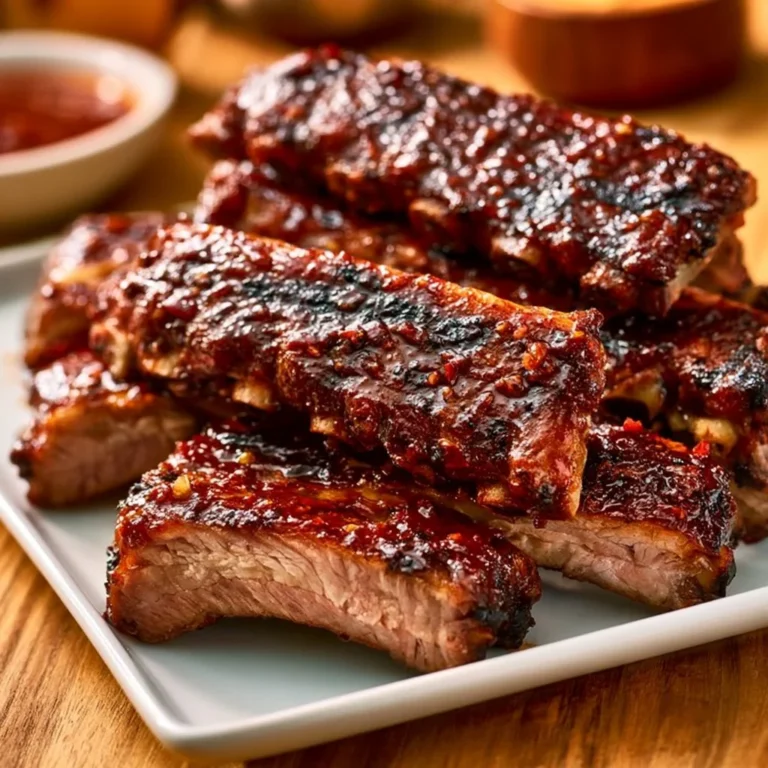 Spareribs mit würziger Marinade auf einem Grill serviert