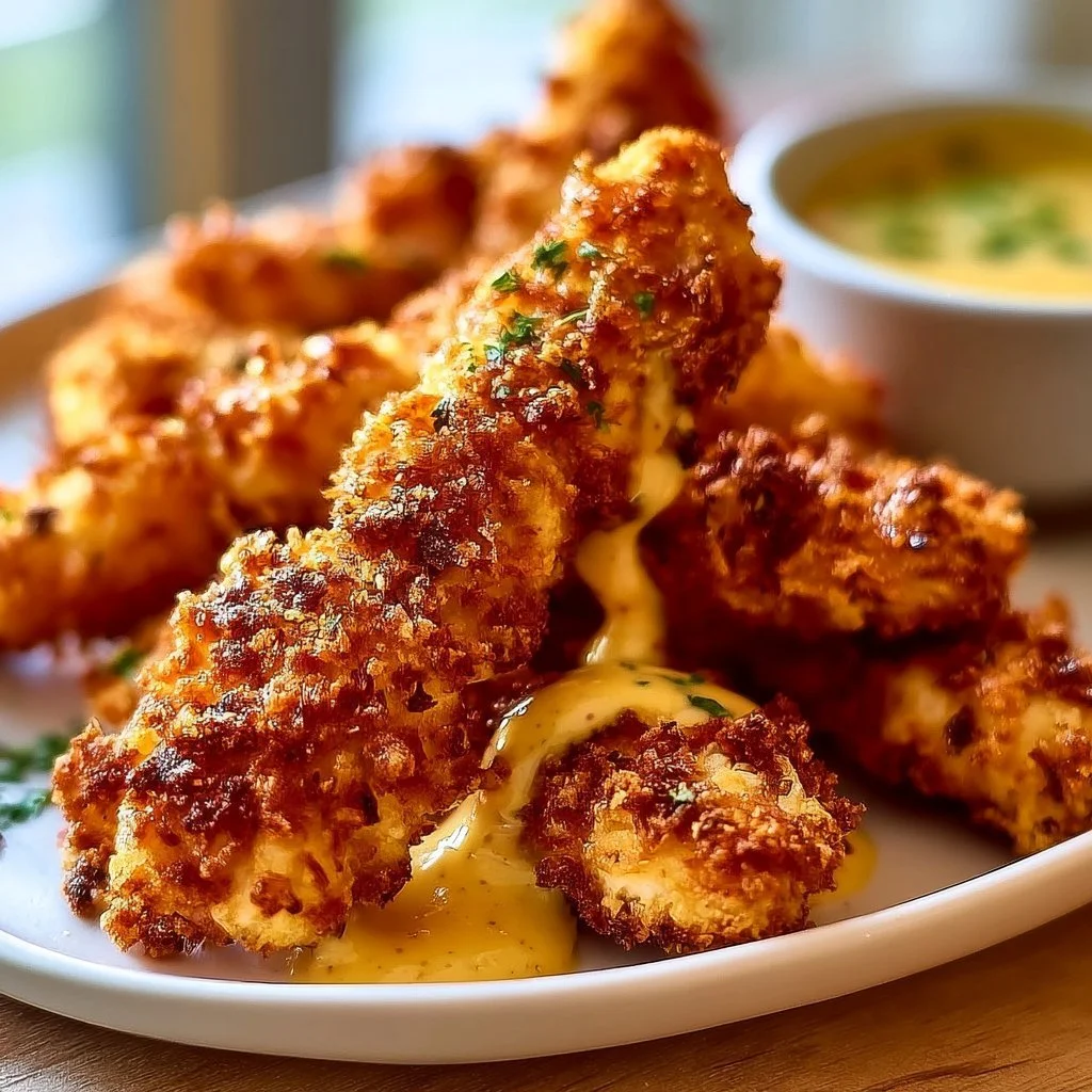 Super knusprige Air Fryer Hähnchenstreifen & Honig-Senf-Sauce