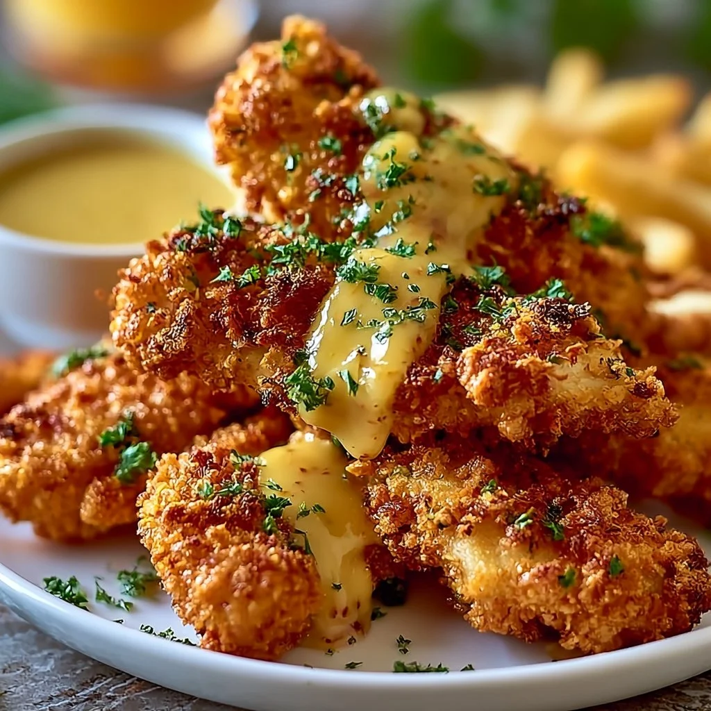 Super knusprige Air Fryer Hähnchenstreifen & Honig-Senf-Sauce