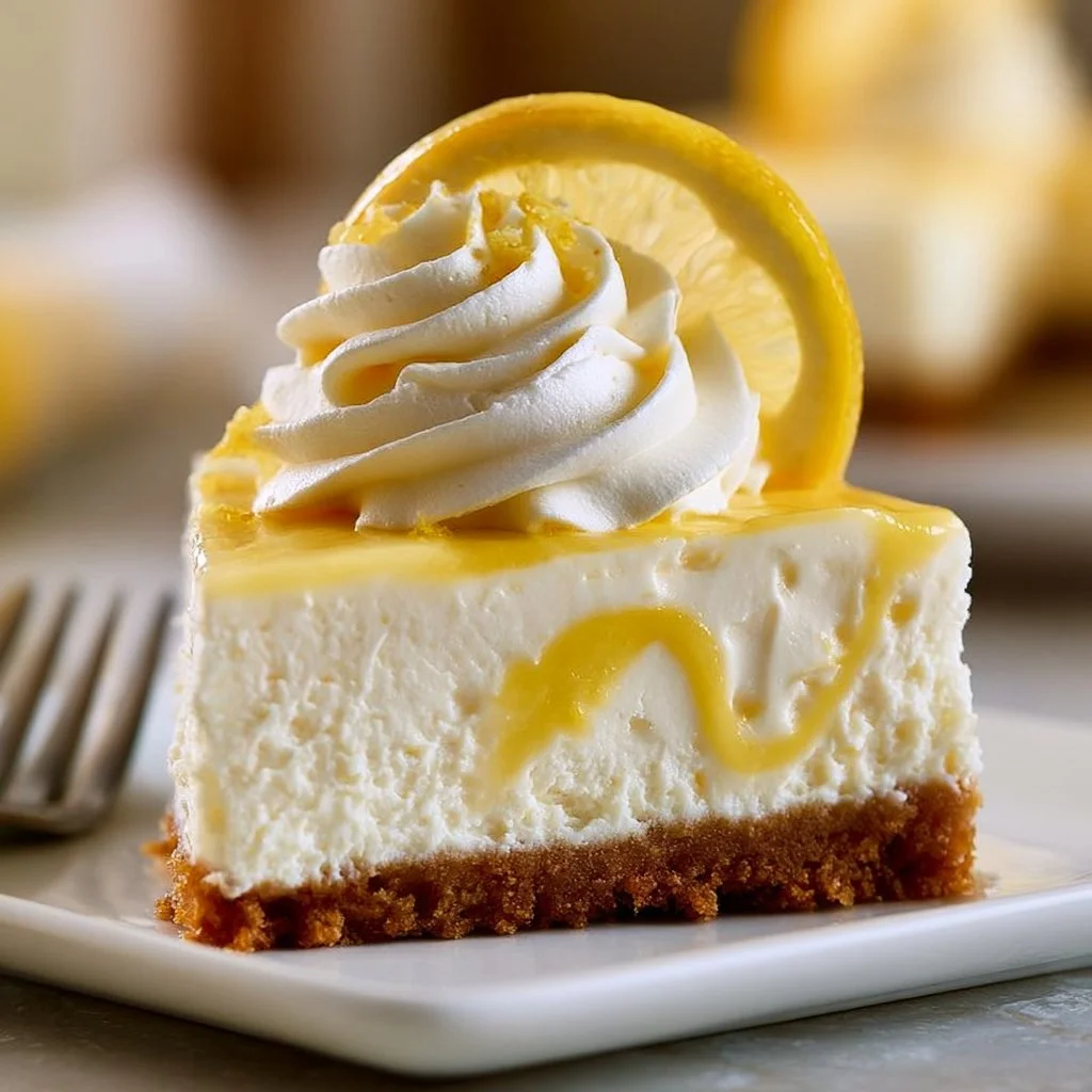 Zitronen Käsekuchen ohne Backen, erfrischendes Dessert auf einem Teller