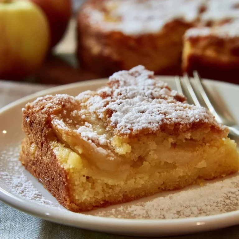 Authentischer deutscher Apfelkuchen mit Puderzucker und frischen Äpfeln