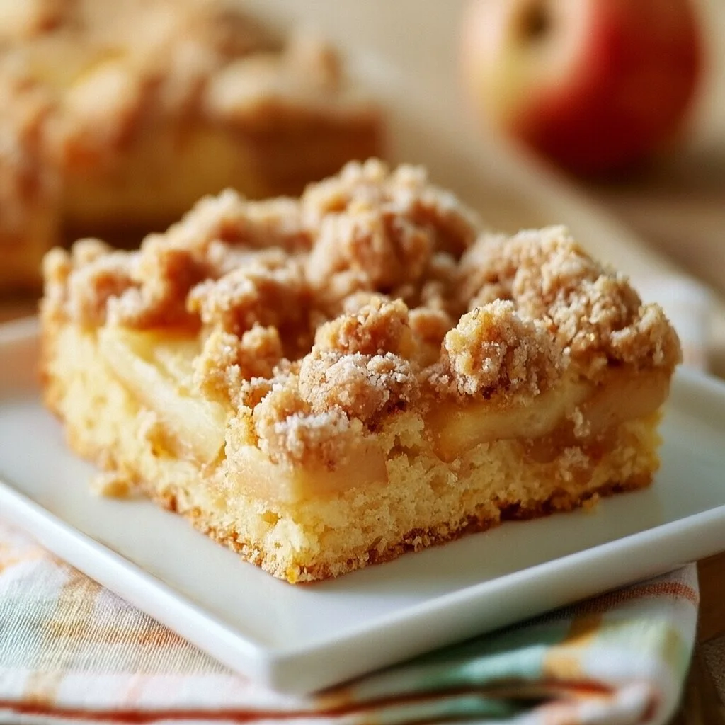 Apfelkuchen vom Blech mit Streuseln, frisch gebacken und dekoriert