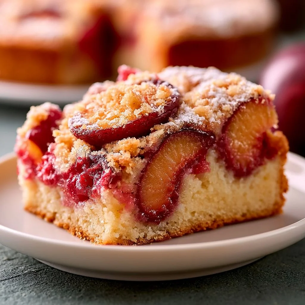 Deutscher Pflaumenkuchen mit frischen Pflaumen auf einem Blech