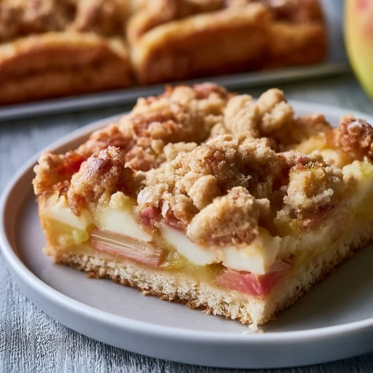 Rhabarberkuchen mit Hefeteig, Pudding und knusprigem Streusel