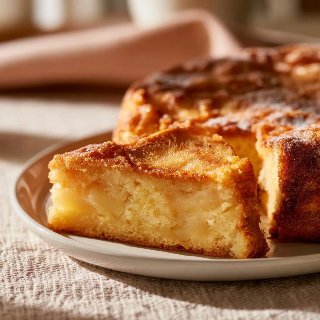 Saftiger Apfelkuchen mit frischen Äpfeln und einer goldbraunen Kruste.