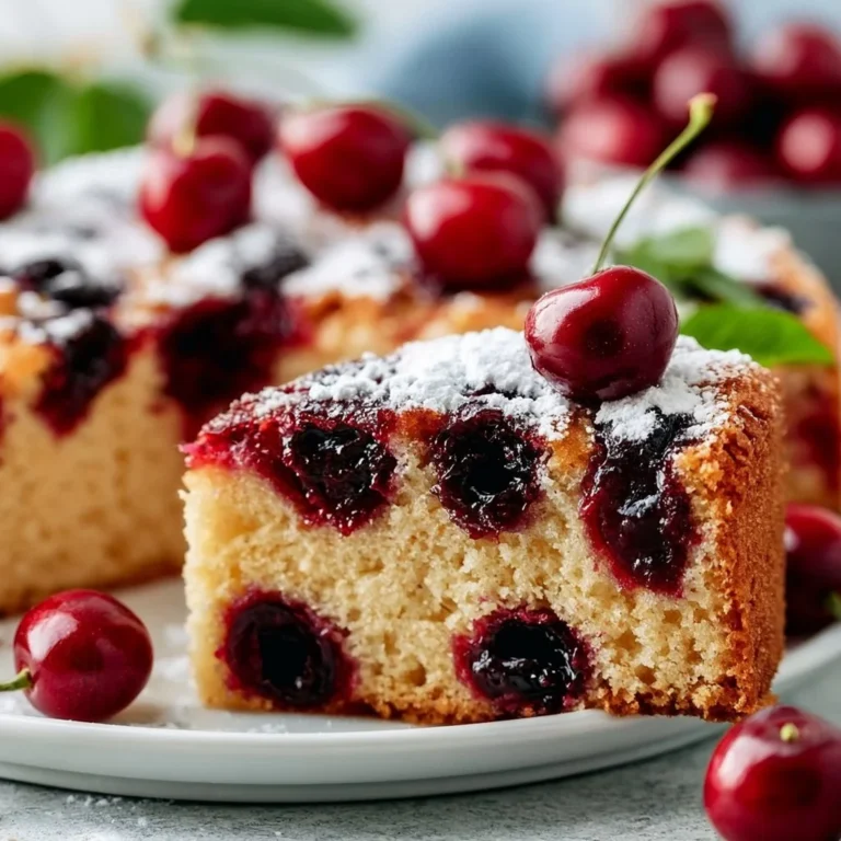 Schneller Kirschkuchen mit saftigen Kirschen auf einem Blech