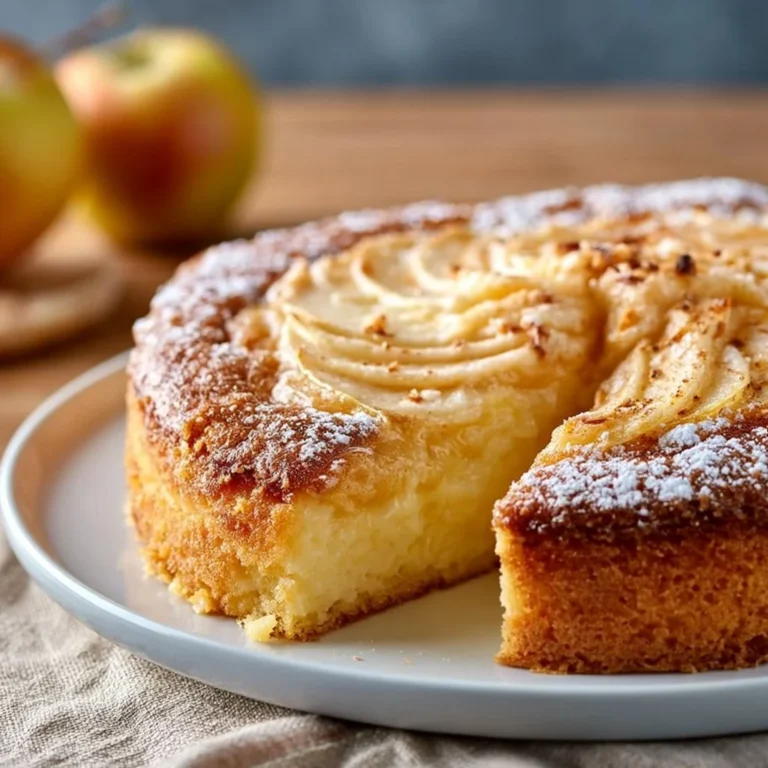Schweizer Apfelkuchen mit cremigem Pudding auf einem Teller